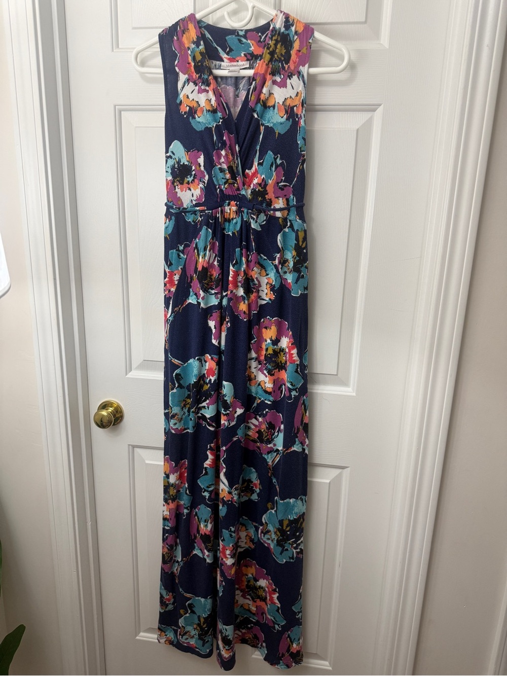 Motherhood Navy Floral Maxi Dress with Teal, Pink & Orange Accents
